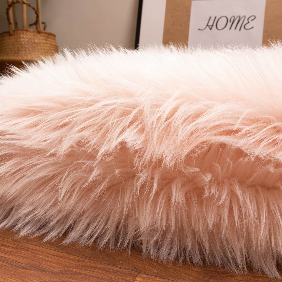 Plush and Soft Faux Sheepskin Fur Shag Area Rug, Dusty Rose, 5' X 7'