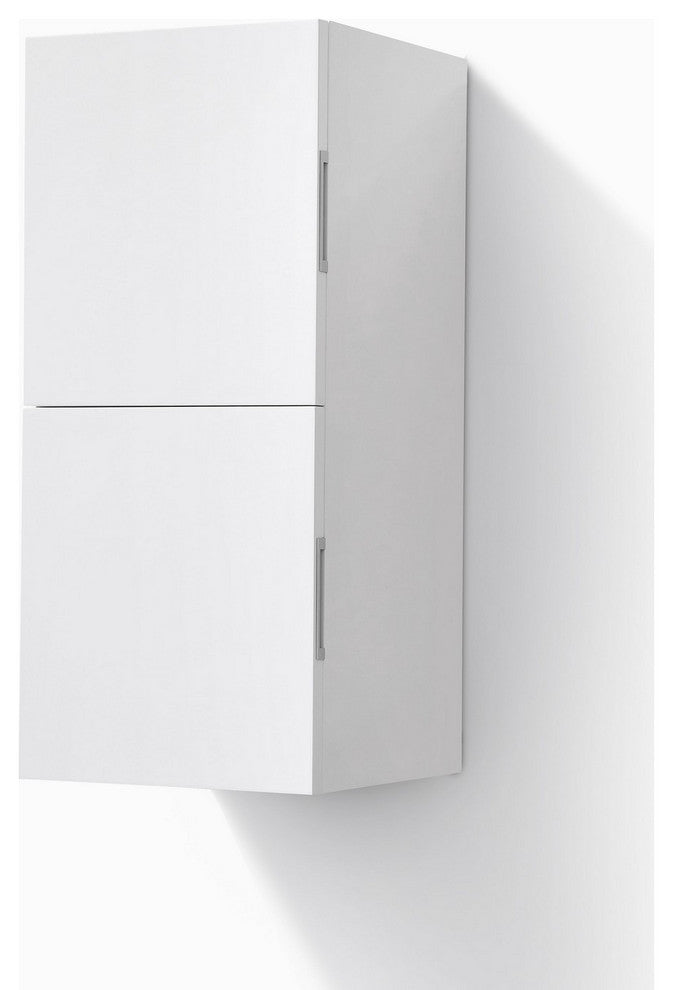 Bliss 12"W x 24"H Linen Side Cabinet, 2 Doors, Nature Wood Finish, High Gloss White