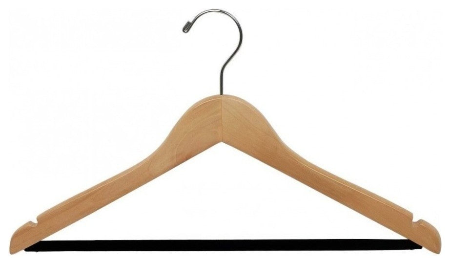 Extra Long Natural Finish Wooden Suit Hanger With Non-slip Bar, Box of 100