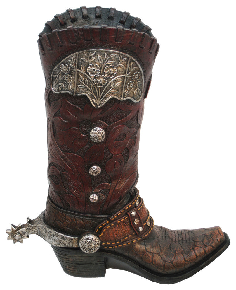Tooled Cowboy Boot Vase