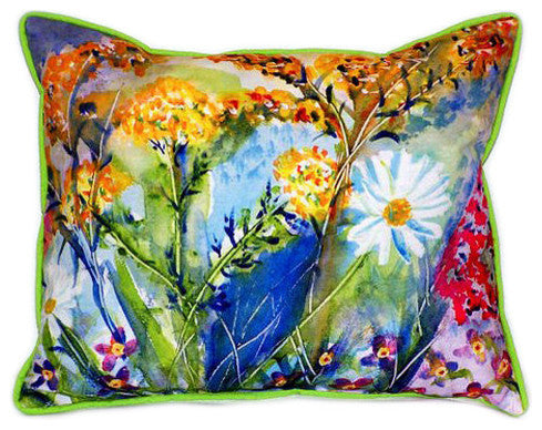 Pair of Betsy Drake Wild Flower Large Indoor/Outdoor Pillows 16x20