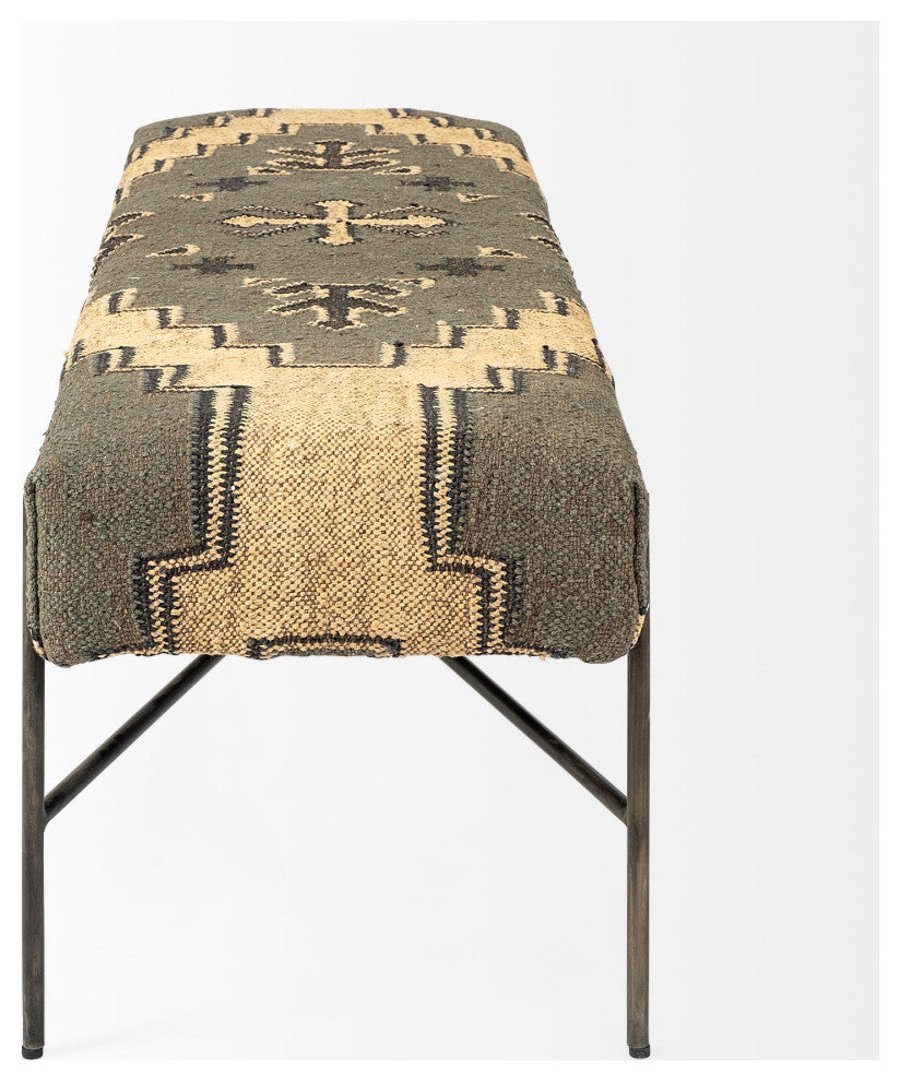 Avery I Multi-Colored Patterned Seat With Silver Iron Frame Accent Bench