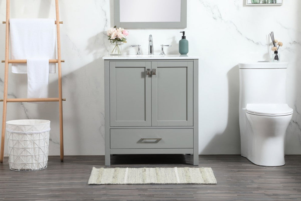Isabel Single Bathroom Vanity, Gray, 30", Without Backsplash