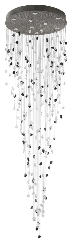 9-Light 22" Black Chandelier With Smoke And Clear Glass Stones