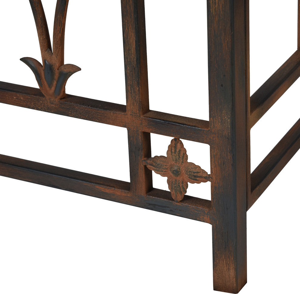 Filagree Metal and Wood Side Table Brown Finish