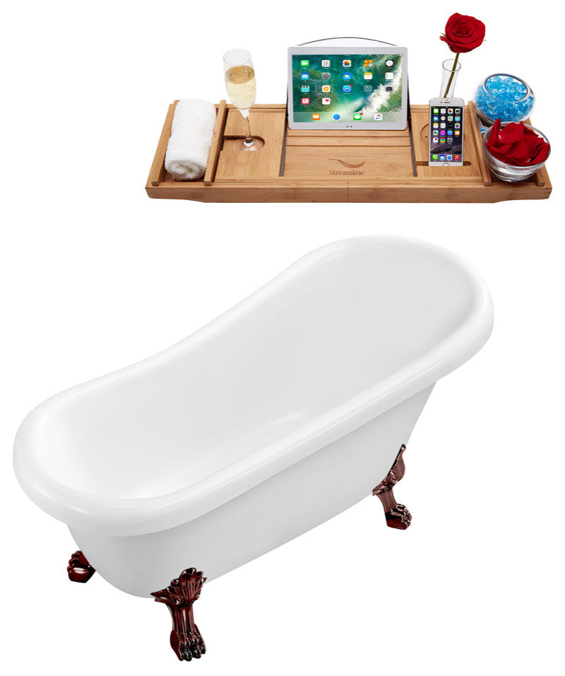 61" Streamline N480ORB-IN-ORB Soaking Clawfoot Tub and Tray With Internal Drain
