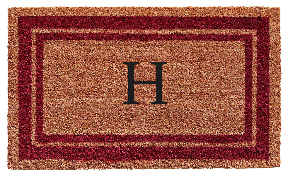 Burgundy Border 18"x30" Monogram Doormat, Letter H