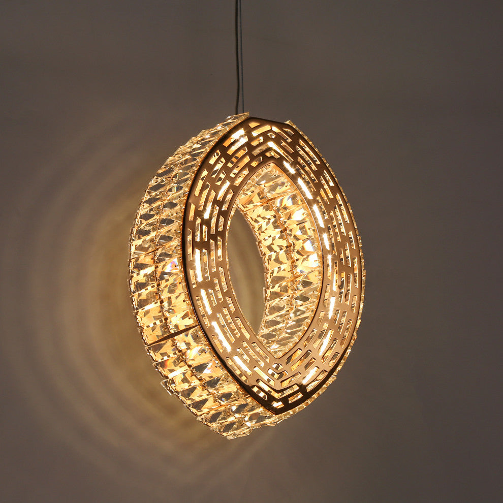 LNC Brusmogan 1-Light 9.5" Modern LED Loop Crystal Mini Chandelier, Gold