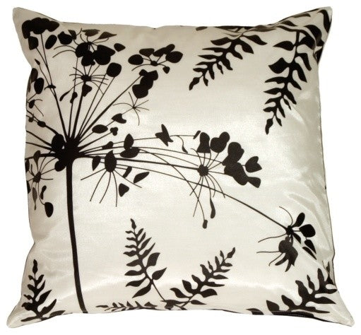 Pillow Decor - White with Black Spring Flower and Ferns Pillow