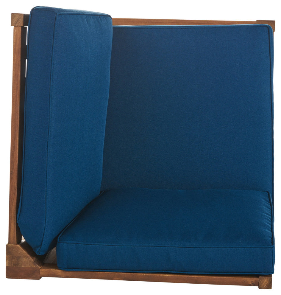 Outdoor 5-Seat V Shaped Acacia Sectional With Table, Blue