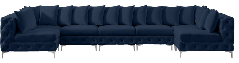Tremblay Velvet Upholstered 7-Piece Modular U-Shaped Sectional, Navy