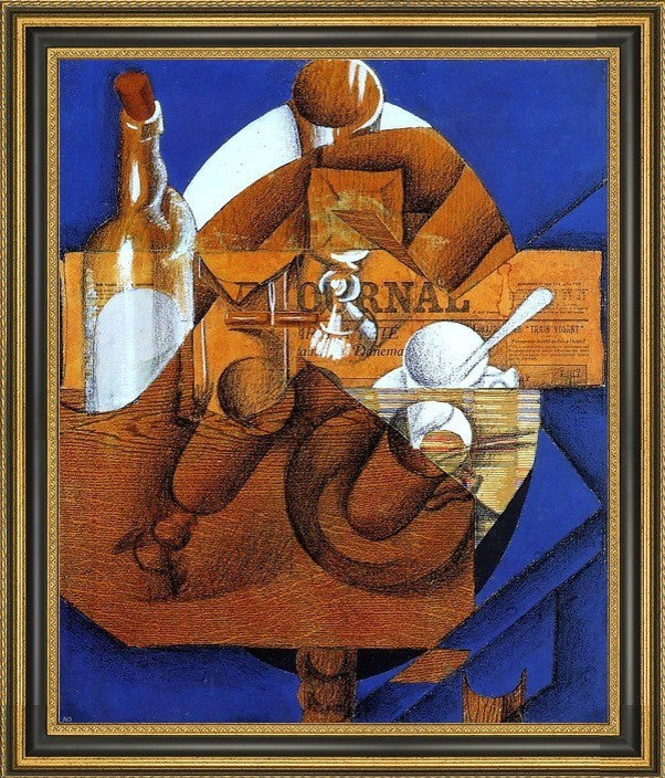 Juan Gris Glass  Cup and Bottle - 16" x 20" Framed Premium Canvas Print