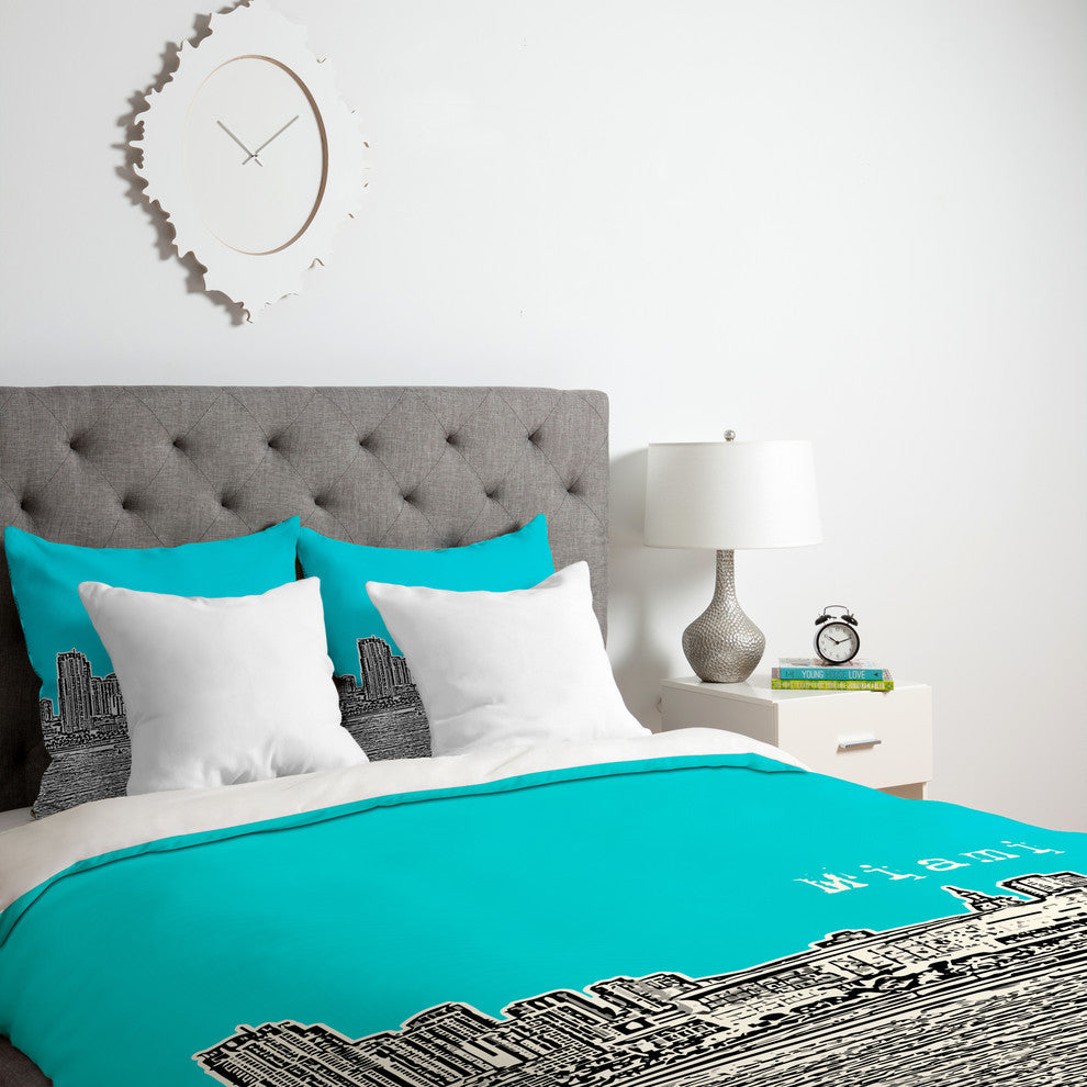 Deny Designs Bird Ave Miami Teal Duvet Cover - Lightweight