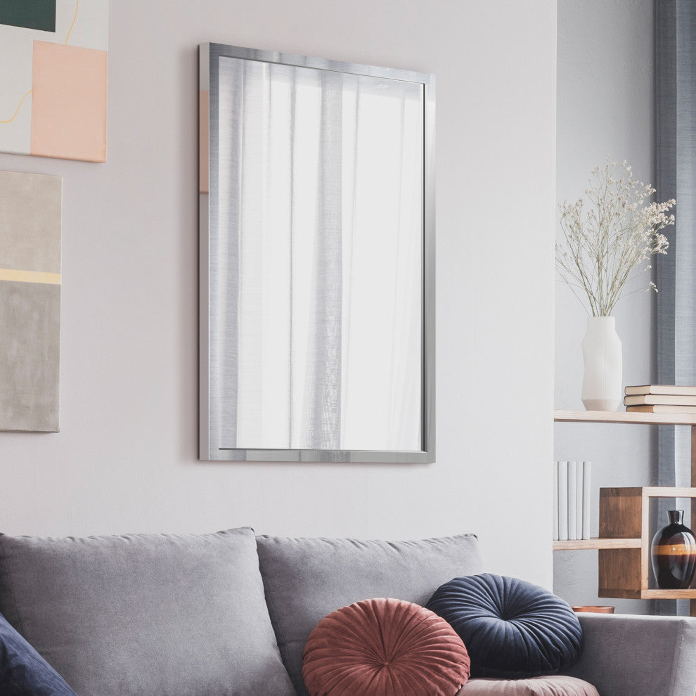 Contempo Stainless Steel Gold Wall Mirror, Polished Silver, 24"x36"