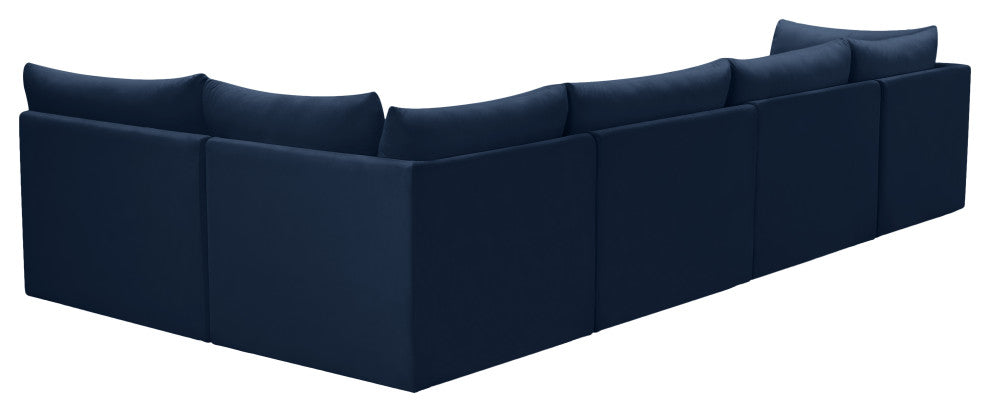 Jacob Velvet Upholstered 5-Piece L-Shaped Modular Sectional, Navy