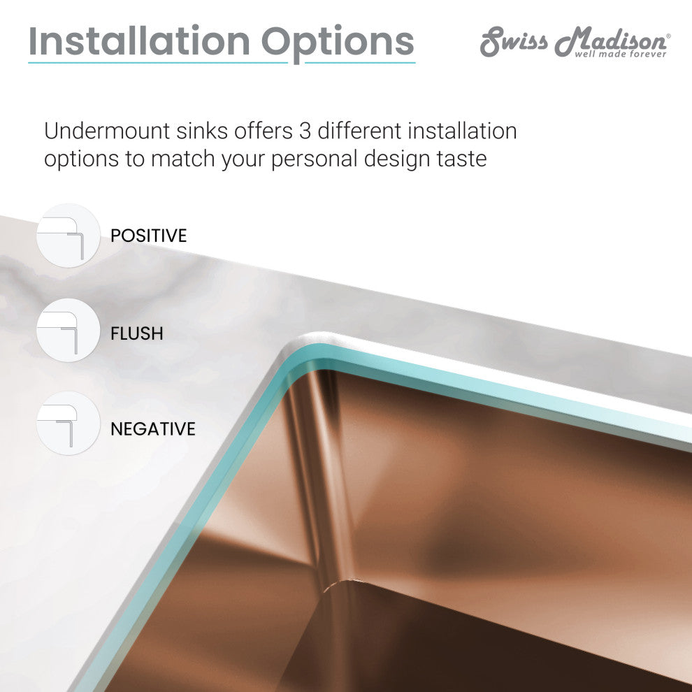 Rivage 32"x19" Stainless Steel, Single Basin, Undermount Kitchen Sink, Rose Gold