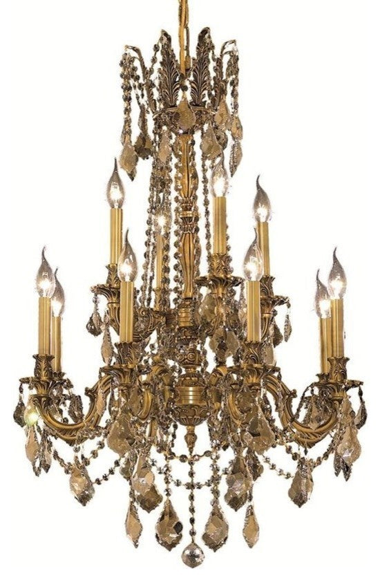Elegant Rosalia Dining Room Light, French Gold Finish With Royal Cut Crystal