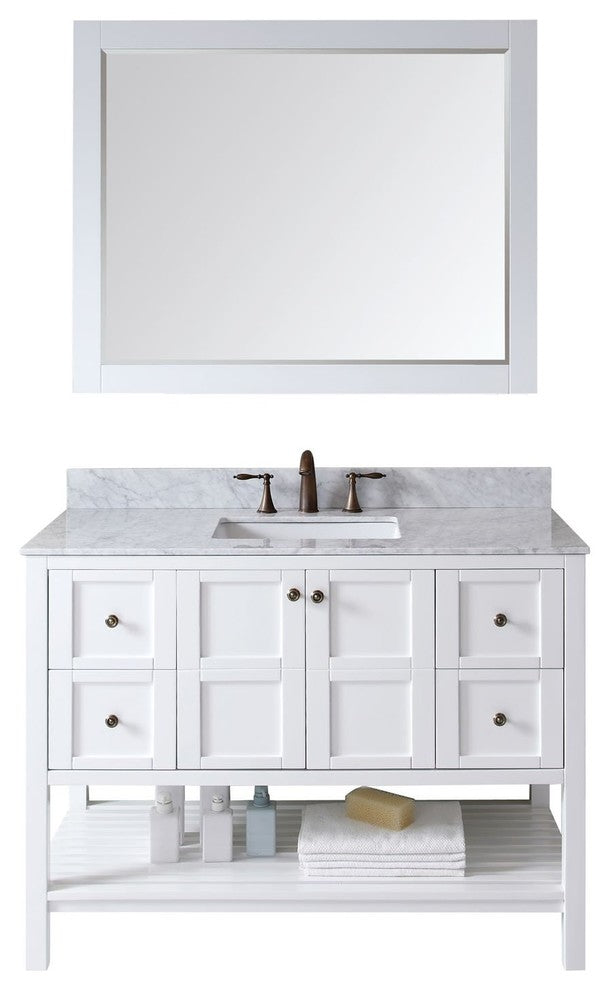 Winterfell 48" Single Bathroom Vanity Set White, Marbel Countertop