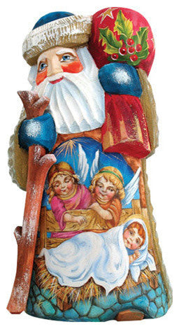 Artistic Wood Carved Watchful Eyes Santa Claus Nativity Sculpture
