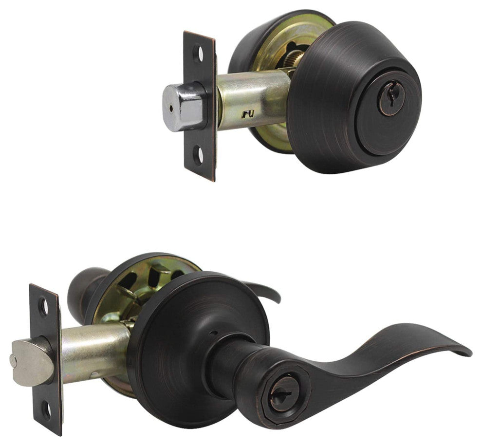 Levers Door Lock Set with Double Keyed Deadbolt, 1 Piece
