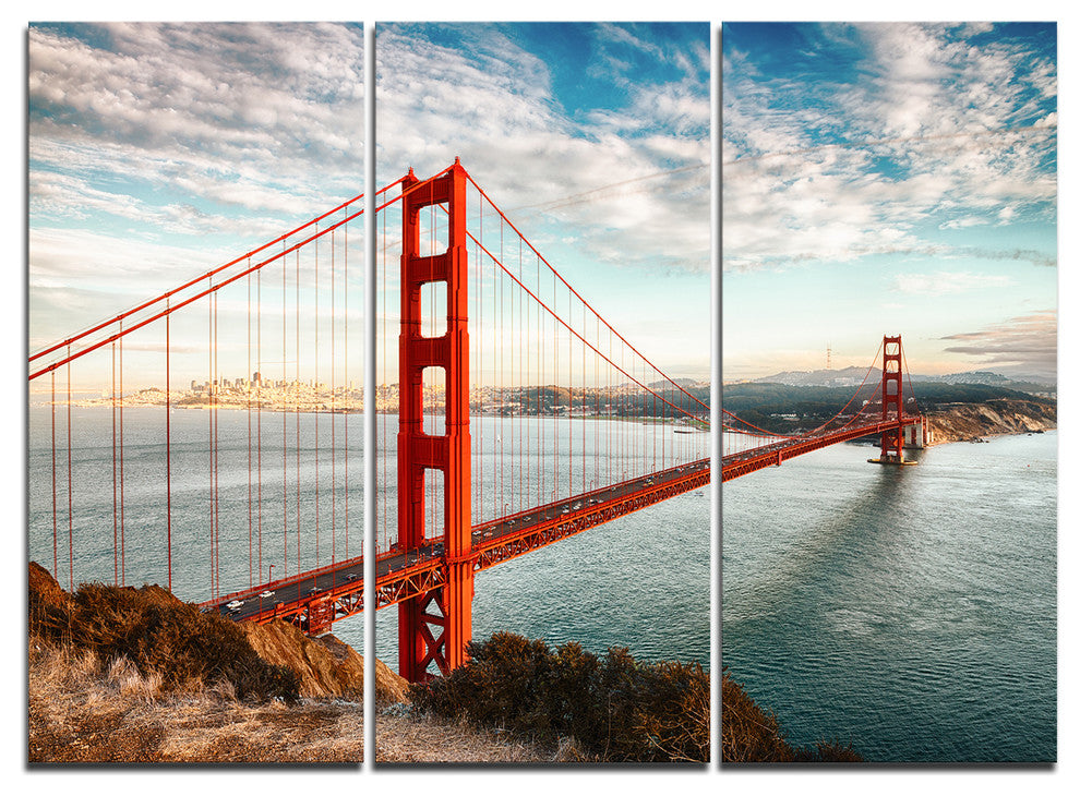 "Golden Gate Bridge in San Francisco" Metal Wall Art, 3 Panels, 36"x28"