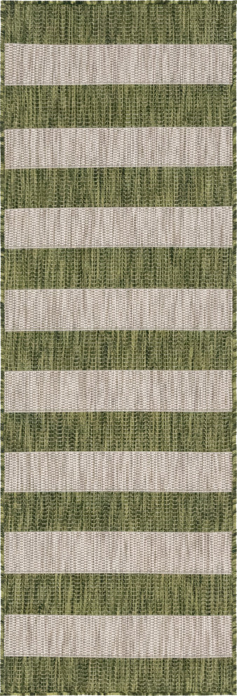 Unique Loom Aqua Blue Striped Outdoor Area Rug, Green, Beige, 2' X 6'