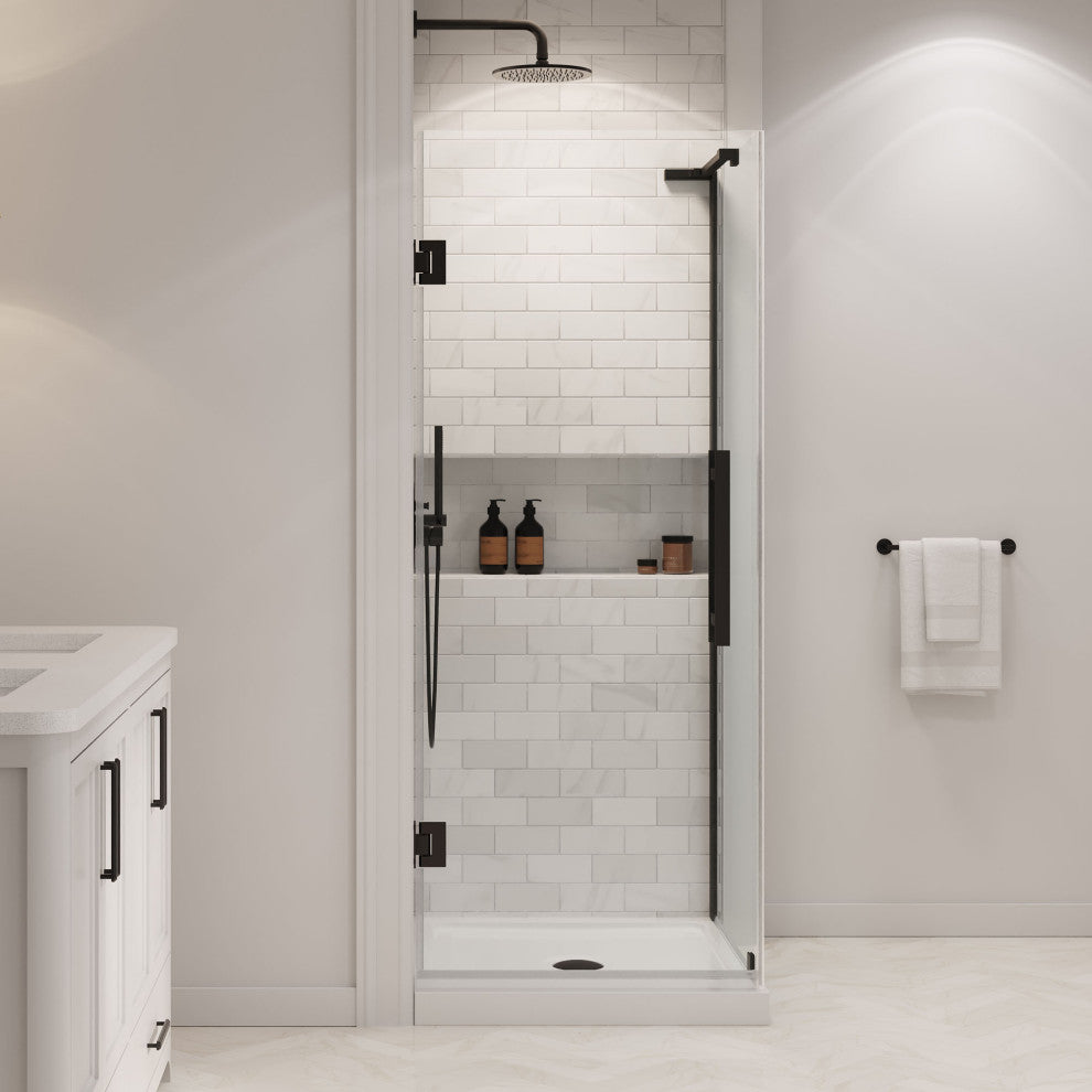 Panama 32"Wx32"Dx74 3/4"H Corner Hinge Shower Kit Black Base, Black, 32"