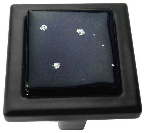 Black Iridescent Mini Nova Crystal Glass Black Metal Square Manor Knob