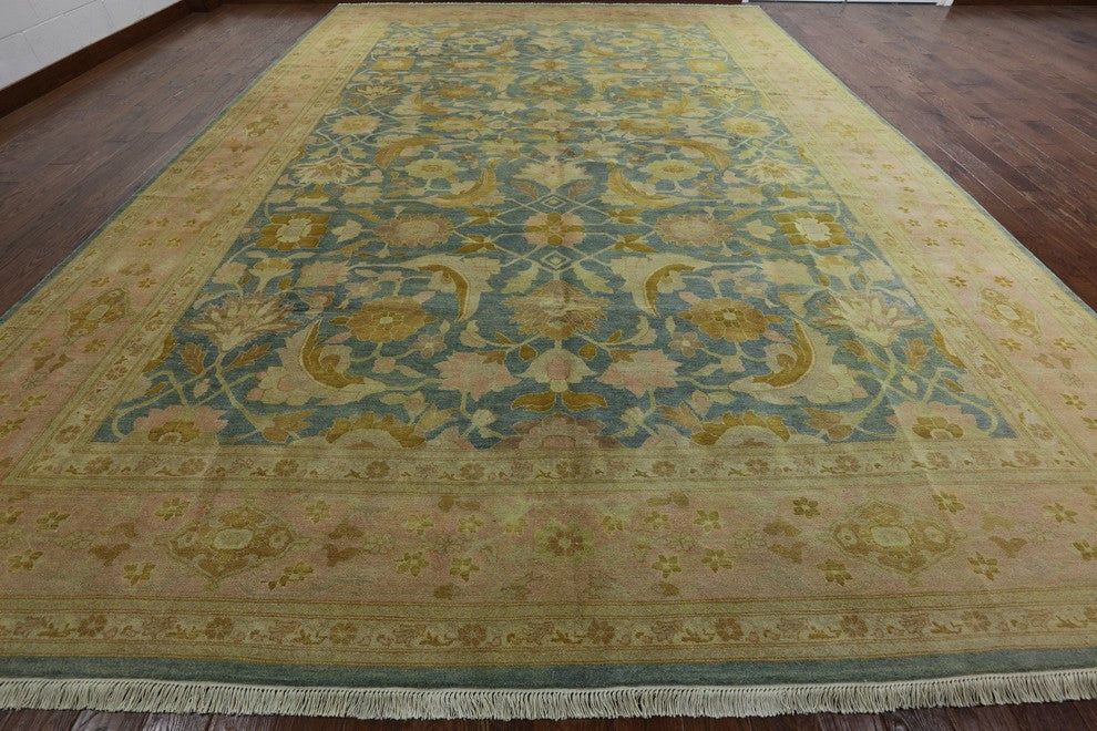 Traditional Chobi Peshawar Oriental 13x18 Blue/Pink Hand Knotted Wool Rug H9376