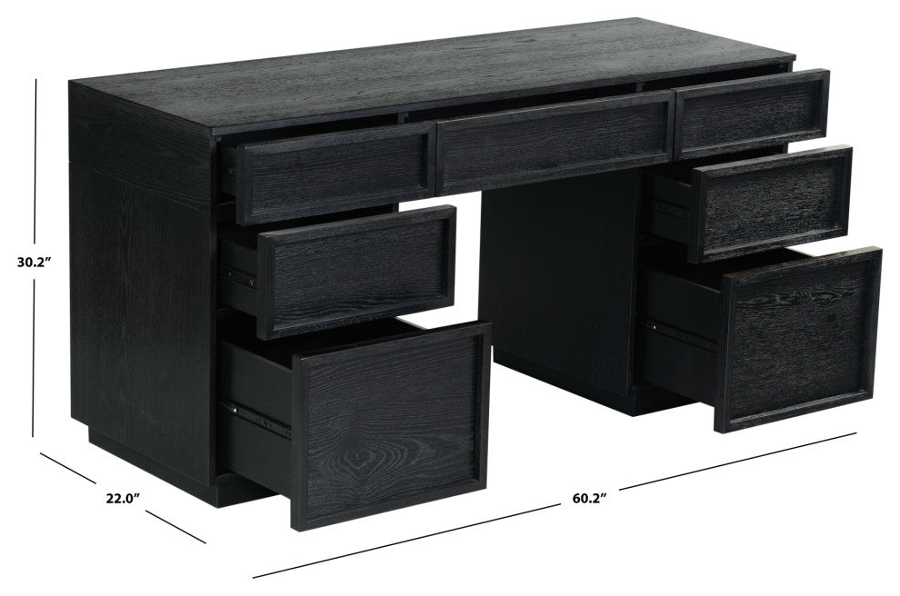 Safavieh Couture Zeus 7 Drawer Wood Desk, Black