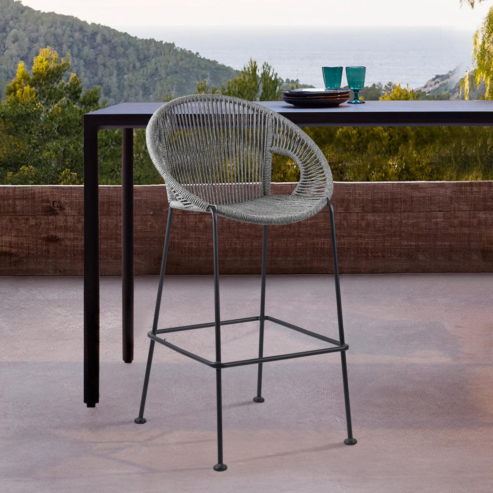 Acapulco 30" Indoor Outdoor Steel Bar Stool With Gray Rope
