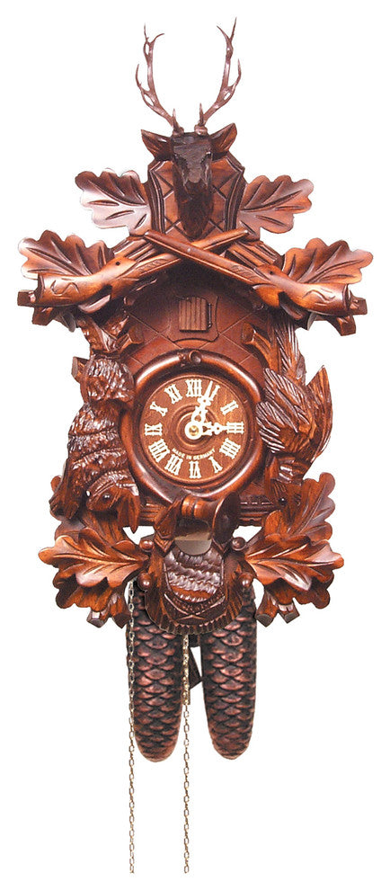 Deer Head Engstler Cuckoo Clock- Carved With 8-Day Weight Driven Movement