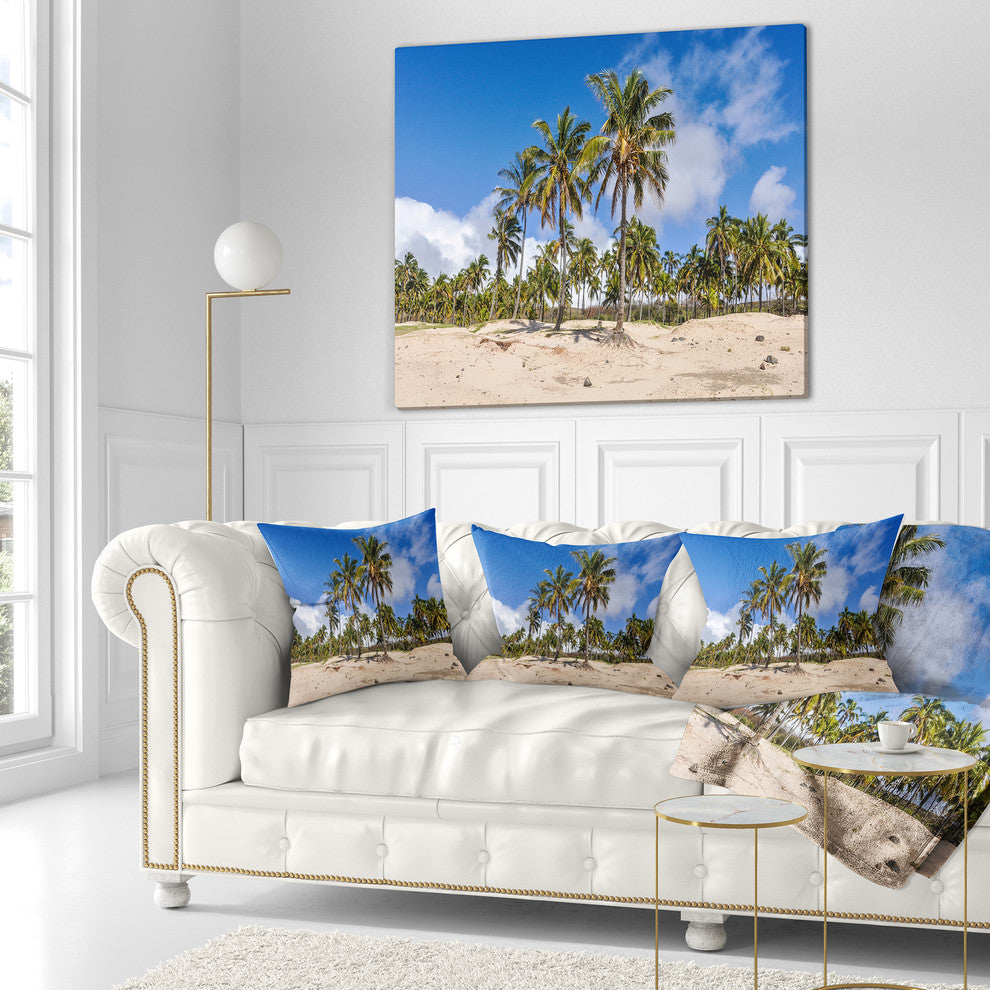 Anakena Beach in Easter Island Seascape Throw Pillow, 18"x18"