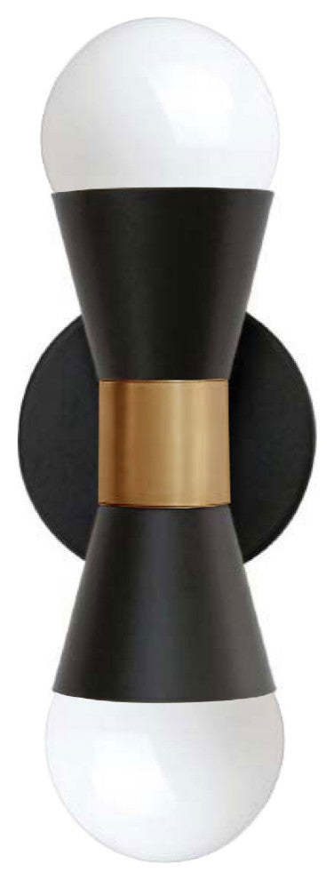 Fortuna Modern Contemporary Wall Sconce, Matte Black With Aged Brass