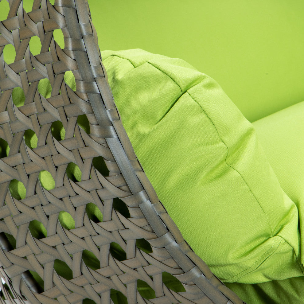 2 Person Beige Wicker Double Hanging Egg Swing Chair, Light Green