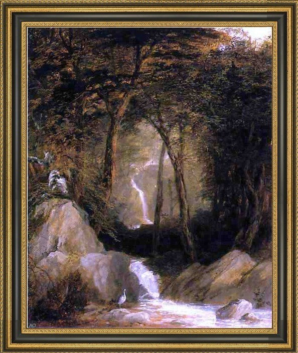 John Frederick Kensett the Mountain Stream Framed Premium Canvas Print, 16"x20"