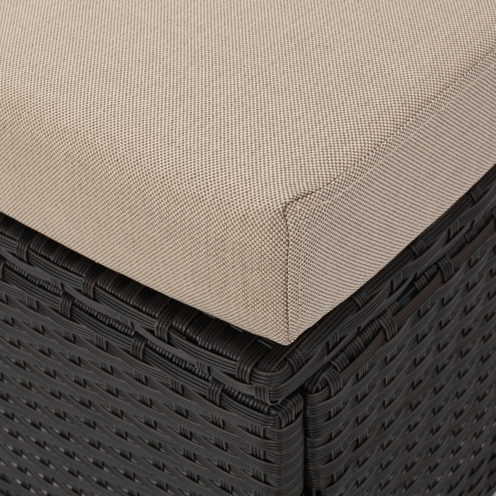 GDF Studio 5-Piece Venice Outdoor Wicker Chat Set With Water Resistant Cushions, Beige