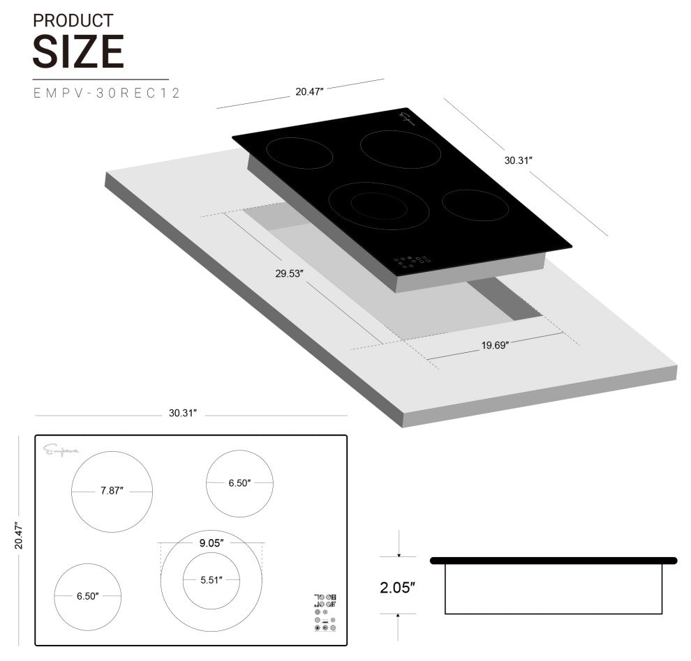Built-in 30" 4 Elements Smooth Surface, Radiant Black Electric Cooktop