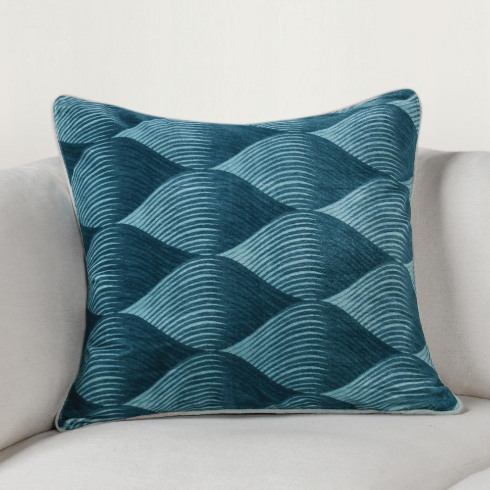 Scala 22" Cotton Velvet Fabric Throw Pillow, Blue