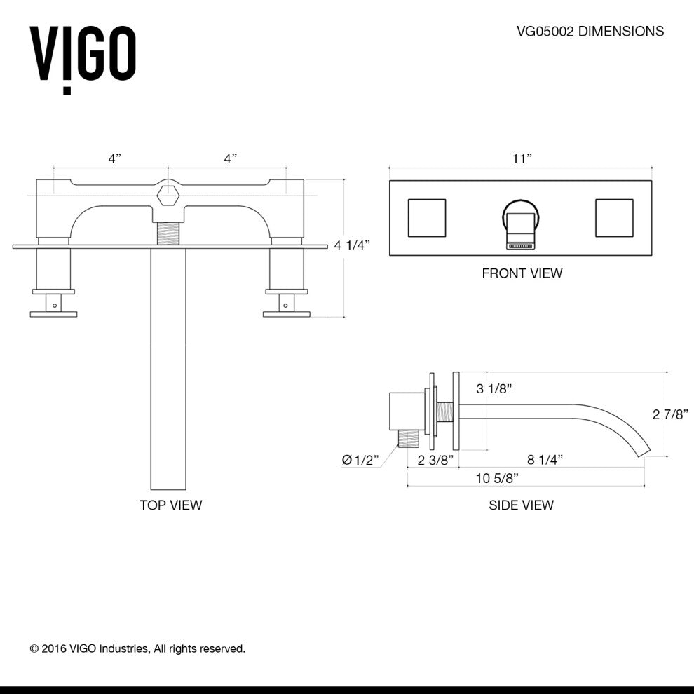 VIGO Titus 3" H 2-Handle Wall Mount Bathroom Faucet, Chrome