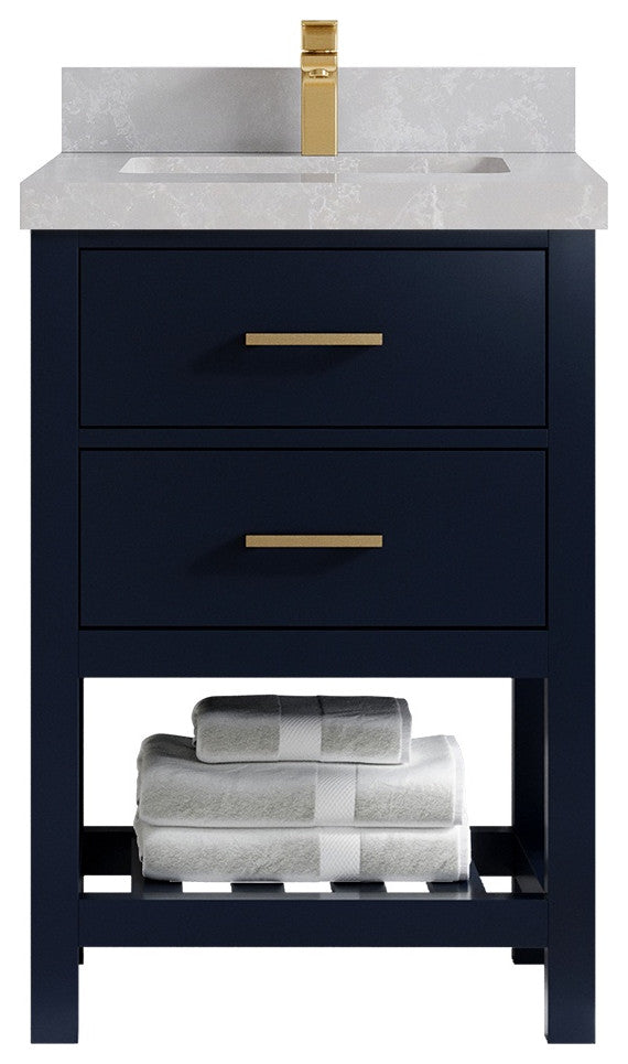 Parker 24" Single Sink Bath Vanity, Navy Blue 2" Pearl Gray