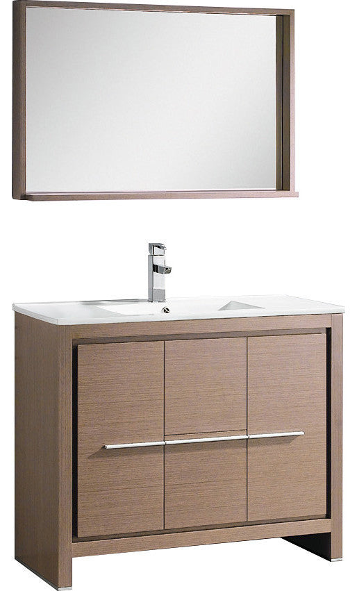 Allier 40" Gray Oak Modern Bathroom Vanity With Mirror, Faucet, FFT9161BN