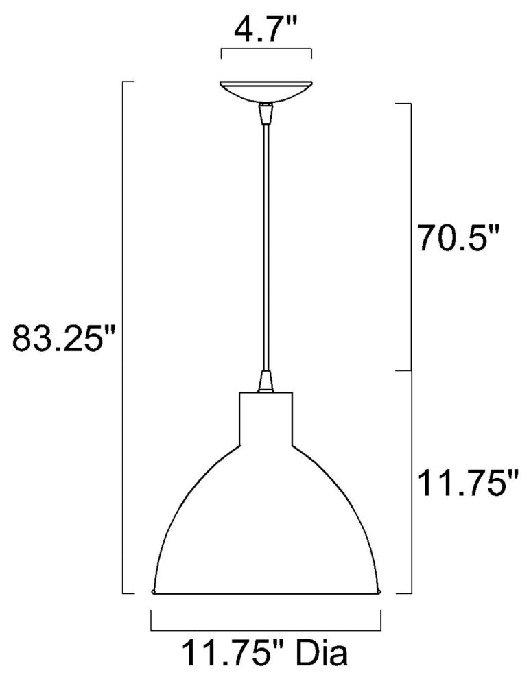 1-Light Matte Black and Brushed Nickel Pendant Light With Bowl Metal Shade