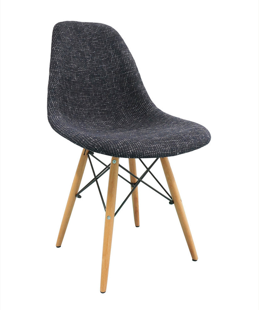Black Fabric Upholstered DSW Mid Century Shell Chair, Wood Eiffel Legs