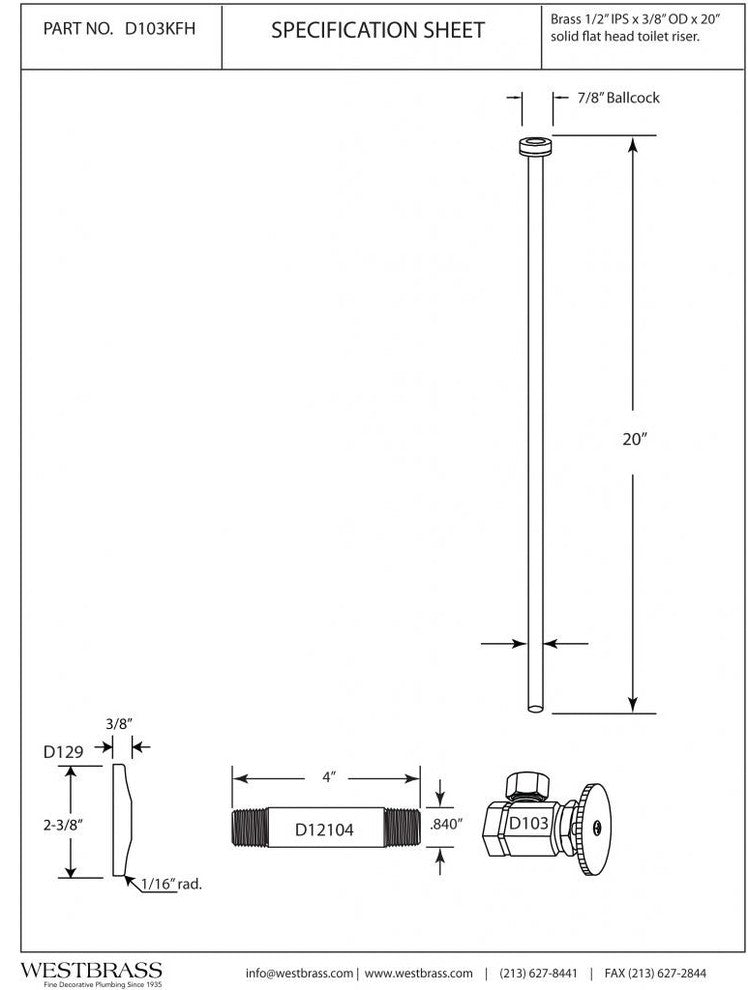 Toilet Kit - 1/2" Ips X 3/8" Od X 20" Flat Head In Oil Rubbed Bronze, Oil Rubbed Bronze