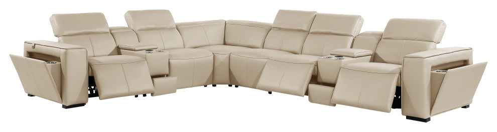 Niccolo Italian Leather 8-Piece L-Shaped Power Reclining Sectional, Beige
