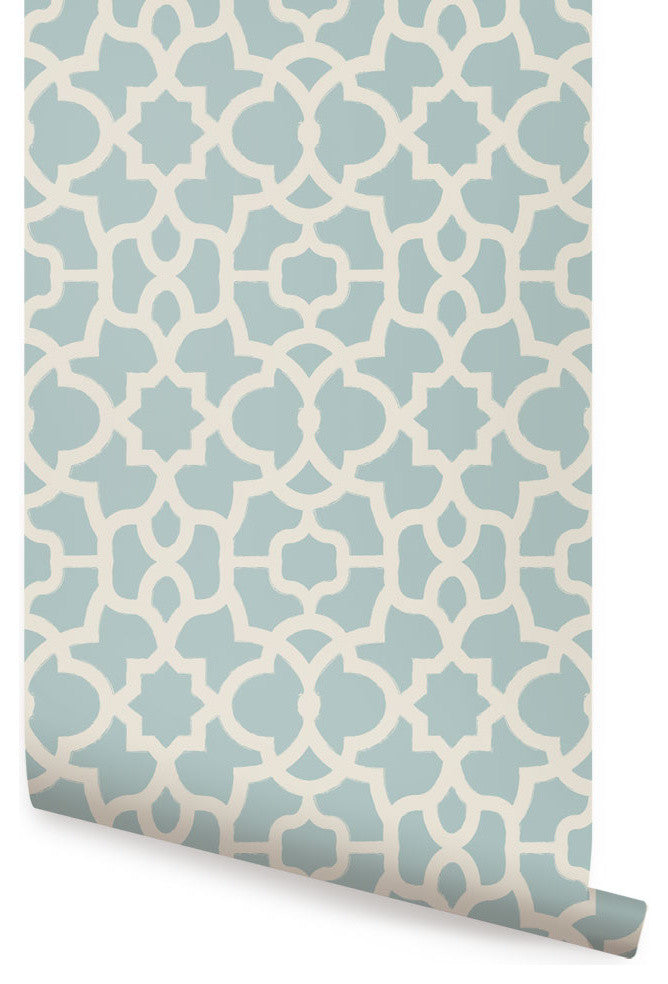 Trellis Peel and Stick Vinyl Wallpaper, Dusky Blue, 24"w X 60"h