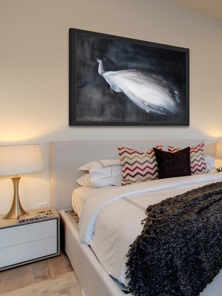 Marmont Hill, "White Peacock" by Christine Lindstrom Framed Painting, 36x24