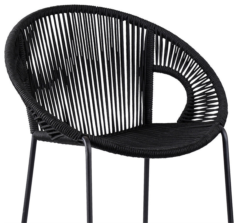 Acapulco 26" Indoor Outdoor Steel Bar Stool With Rope, Black