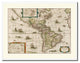 America Vintage Old Map Print On Canvas With Picture Frame 28" X 37"